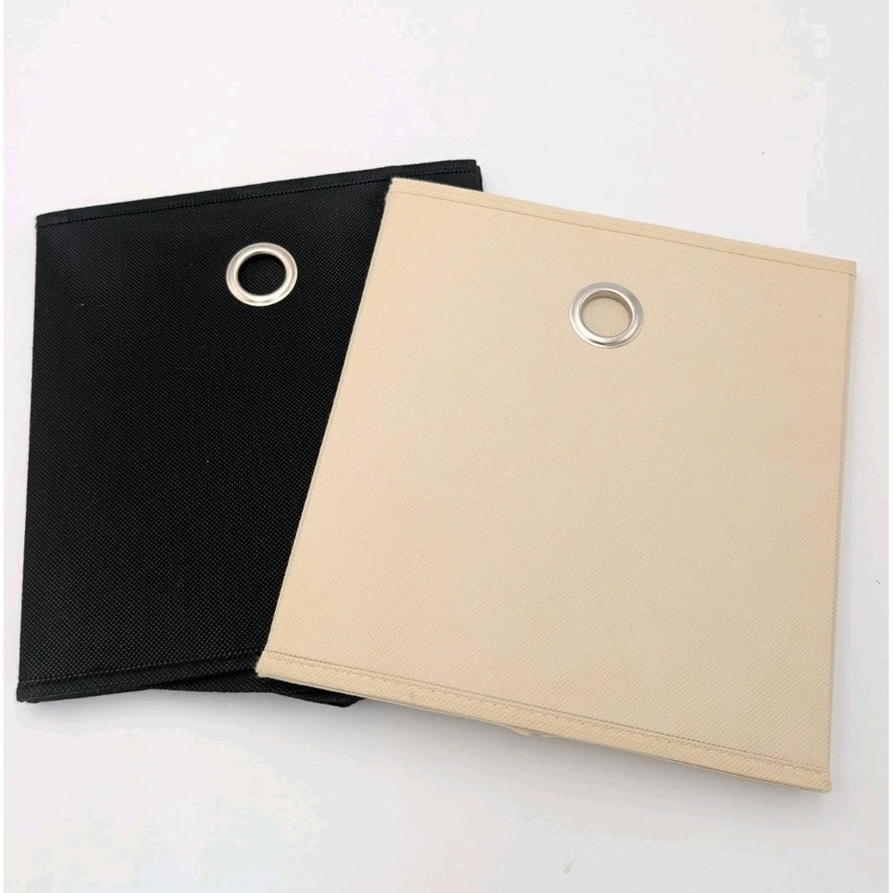 Collapsible Fabric Cube Storage Bin, cream and black pack of 2